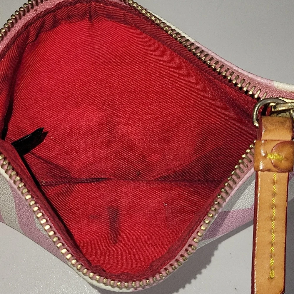 Dooney & Bourke Pink and White Chevron Leather  Wallet